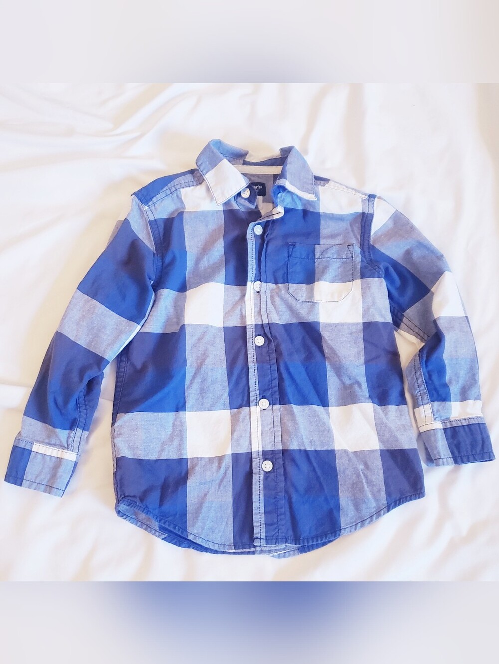 Boys Size 5 Blue and White Plaid Button Down Shirt